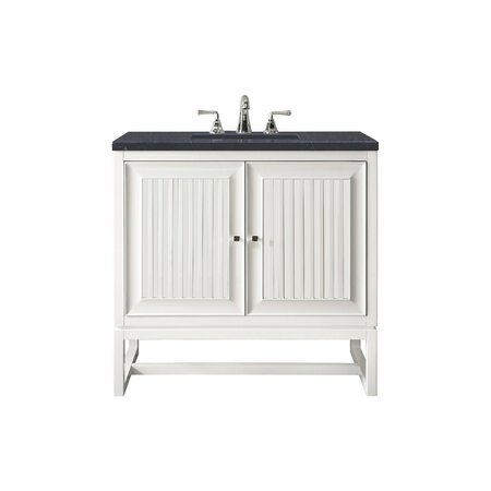 JAMES MARTIN VANITIES Athens 30in Single Vanity, Glossy White w/ 3 CM Charcoal Soapstone Quartz Top E645-V30-GW-3CSP